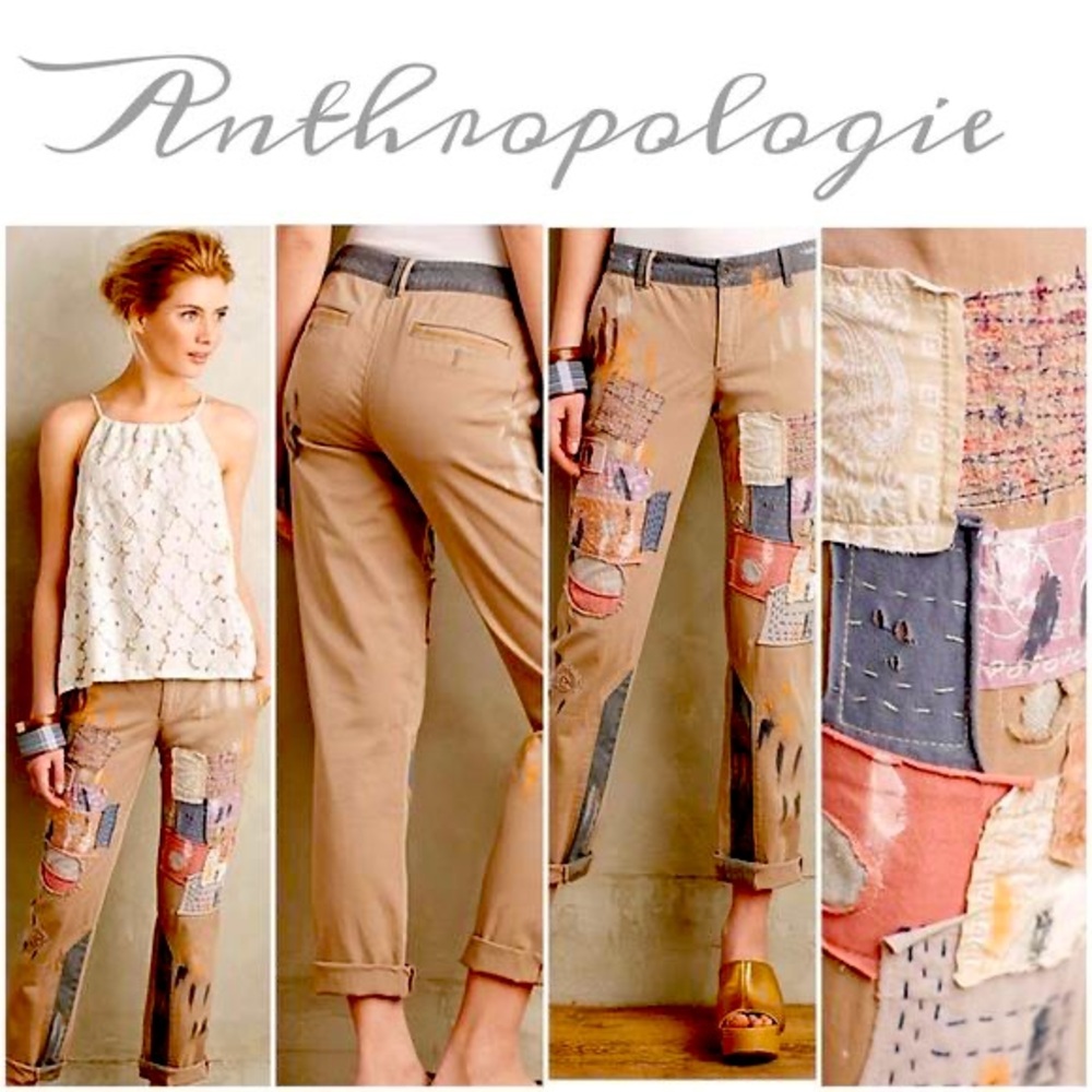 068.Pilcro Hypen Paint-Splatter Patched Chino Pants by Anthropologie